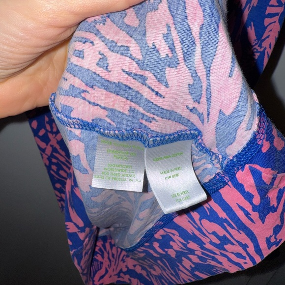 Lilly Pulitzer 100% Pima Cotton Palmetto Blue and Pink Long Sleeve Dress - Picture 9 of 9